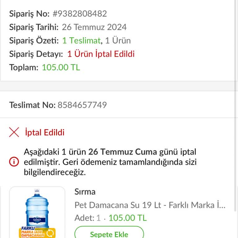 Trendyol Hızlı Market Yanlış Adres Siparişi İptal Edilmedi Ve İade Yapılmadı