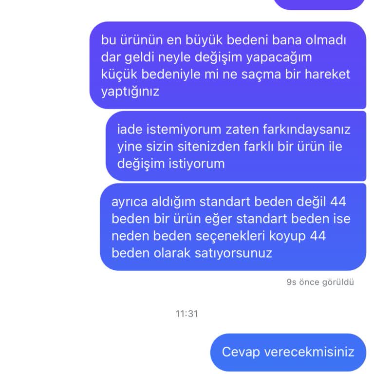 Aryaaa.butikk (Instagram) Yanlış Ürün Gönderip Değişim Yapmıyorlar