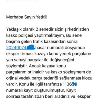 Hdi Sigorta'nın Aracıma Yan Sanayi Parça Takmaya Zorlaması