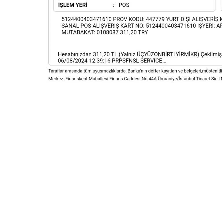 Ziraat Bankası Habersiz İzinsiz Prpsfnsl Service 311 TL Almış Hesabımdan