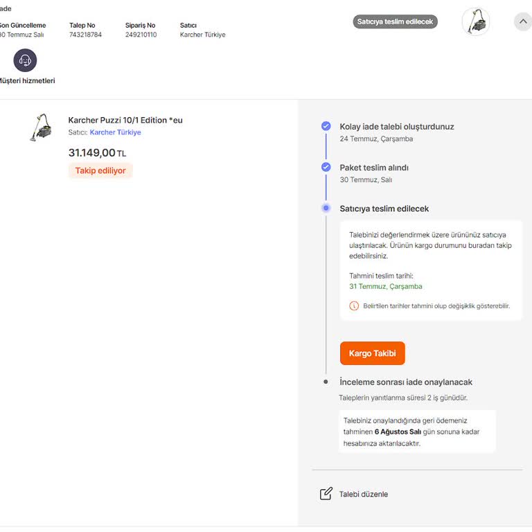 hepsiJET Hepsiburada İade Ürünü Satıcıya Ulaştırmaktan Aciz