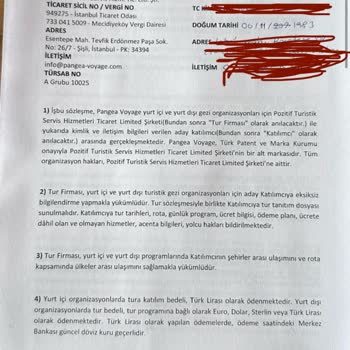 Pangea Voyage Tur Şirketinin Sebep Olduğu Maddi Manevi Zarar