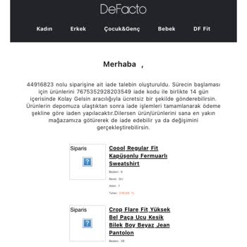 DeFacto İademi Eksik Yatırdı