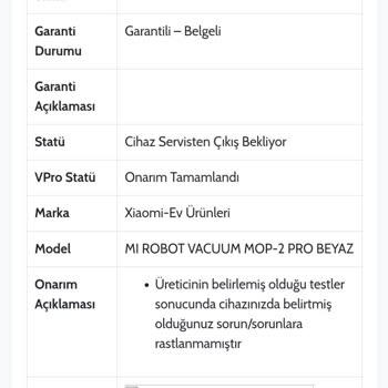 Vatan Bilgisayar Xiaomi Robot Süpürge Hatası