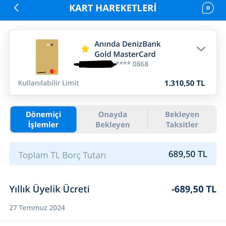 Master Card Denizbank Kart Aidatı İade