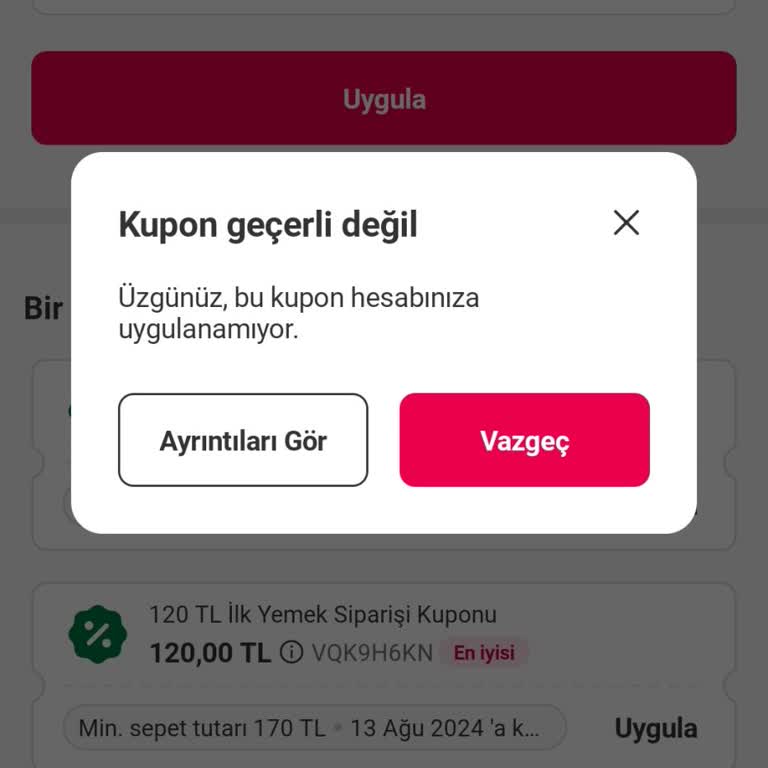 Yemeksepeti Hopi Kodu Kullanılamıyor Hatası