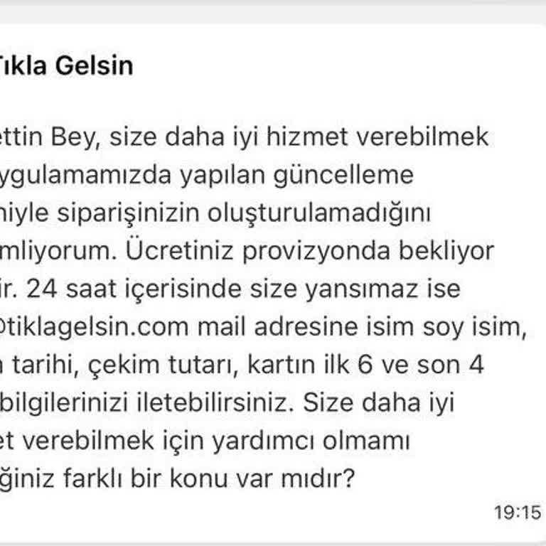 Tıkla Gelsin Uygulaması Ödeme Sonrası İade