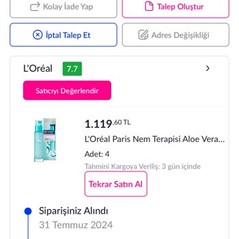 Loreal Paris Pazarama Ürünleri Kargoya Vermiyor