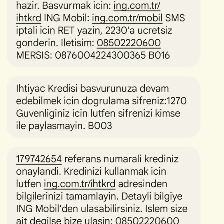 ING SMS Gelen Kredi Başvurusu
