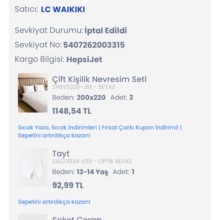 LCW Waikiki Gelmeyen Sipariş