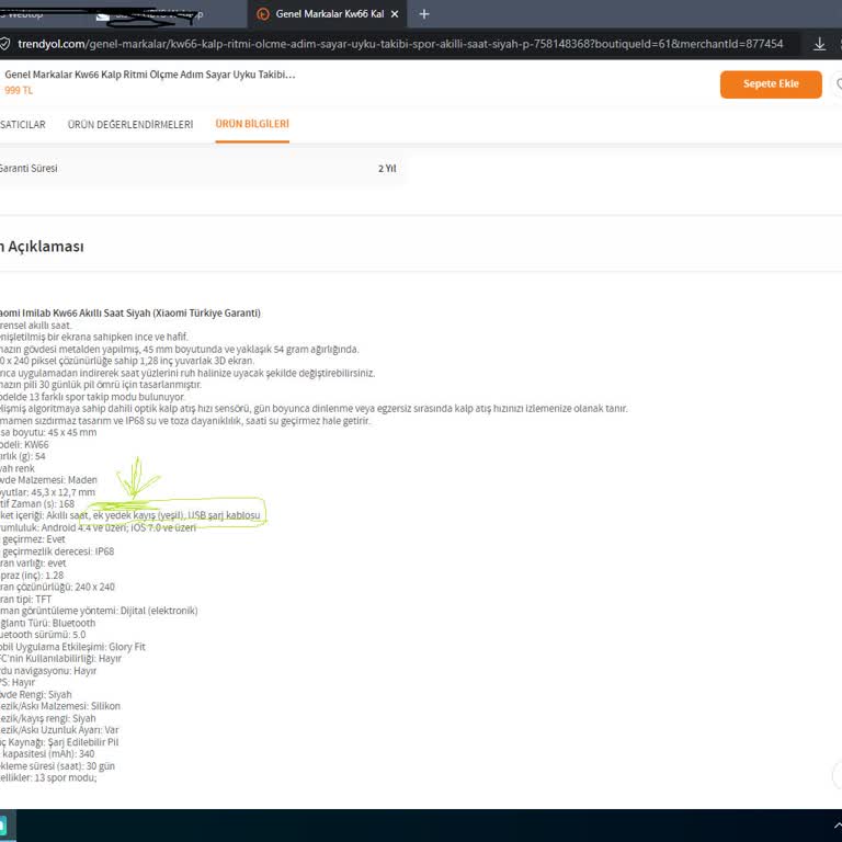 Smartmi KW66 Smart Watch Purchased on Trendyol - Missing Green Strap and Refund Issues