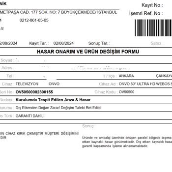 Onvo Kötü Paketleme Ve Sorumluluk Alınmaması