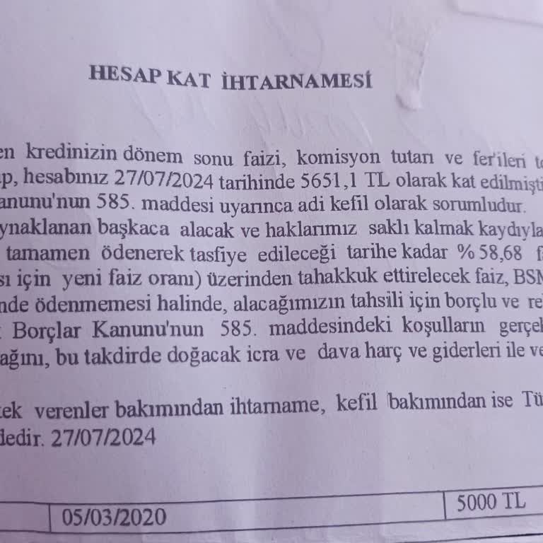 Ziraat Bankası Hesap Kat İhtarnamesi