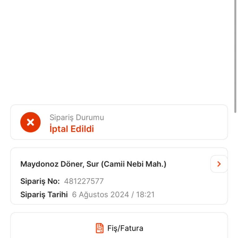 Maydanoz Döner Keyfi Sipariş İptal