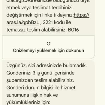 Aras Kargo Yenidoğan Şube Kargomuzu Getirmedi