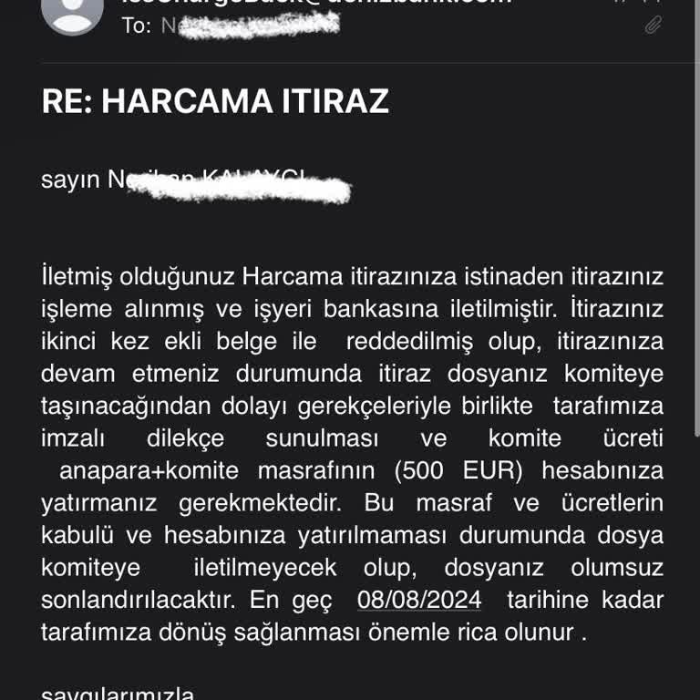 Denizbank Harcama İtirazından Para İstiyor