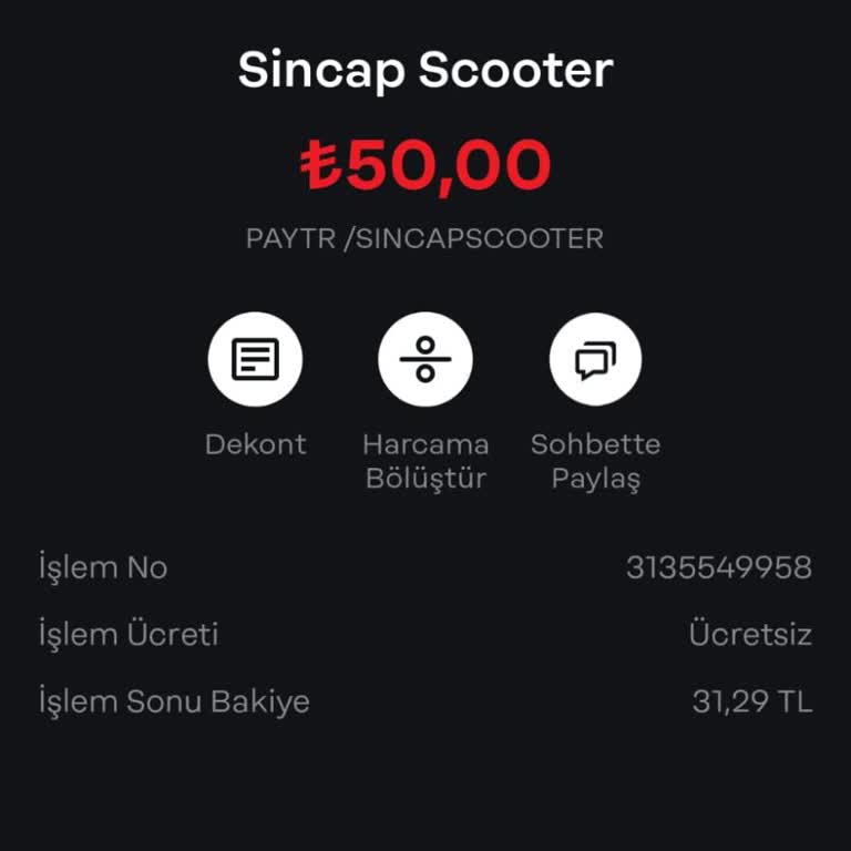 Sincap Scooter Yüklediğimiz Bakiyeyi Yüklemedik Diye Gösterdi