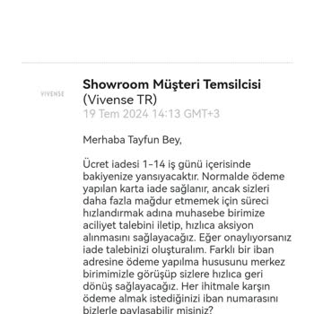 Vivense Üretimi Olmayan Malı Satıp Para İadesi Yapmıyor!