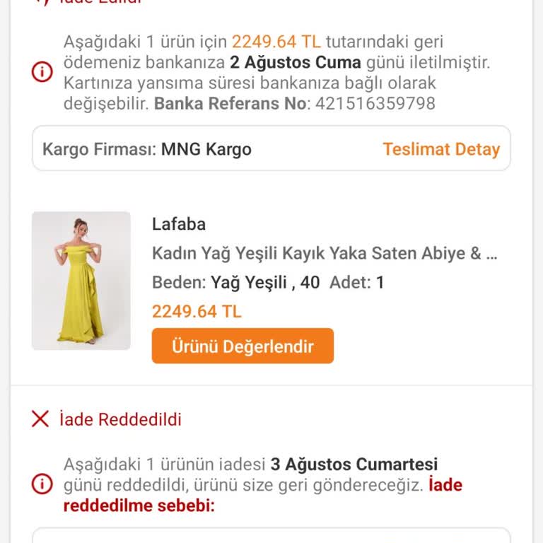 Trendyol Lafaba Satıcısı İade Edilen Ürünü (Abiye) İnkar Ediyor!