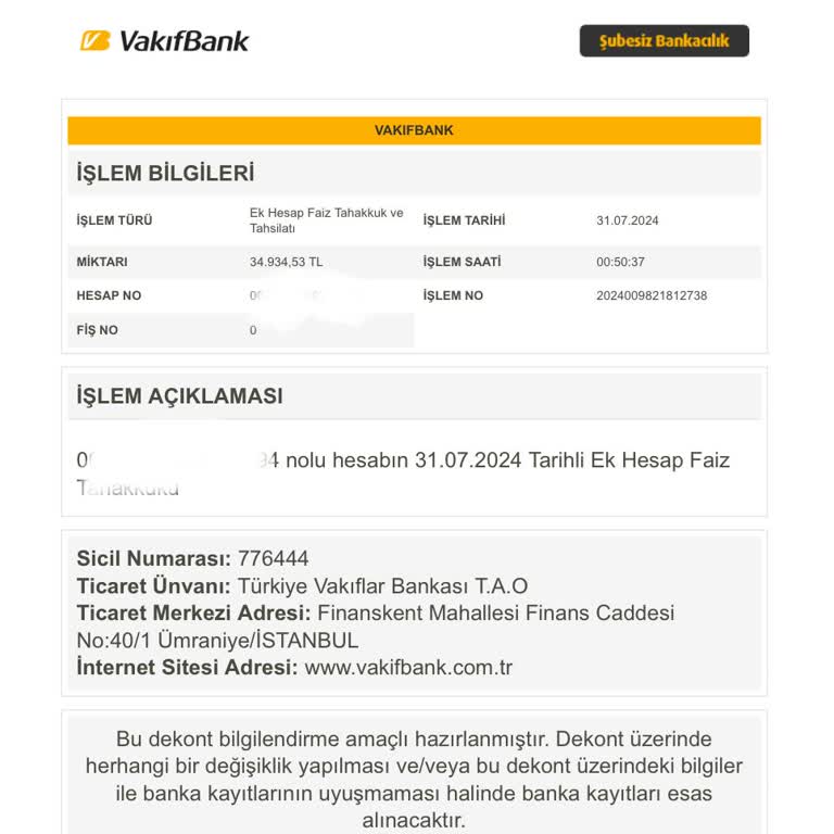 VakıfBank Haksız Faiz Ve Masraf Tahsili