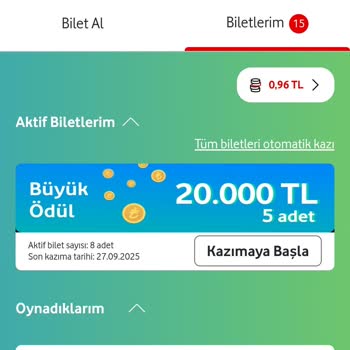 Vodafone Yanımda Uygulamasında Kazı Kazan Bilet Sorunu