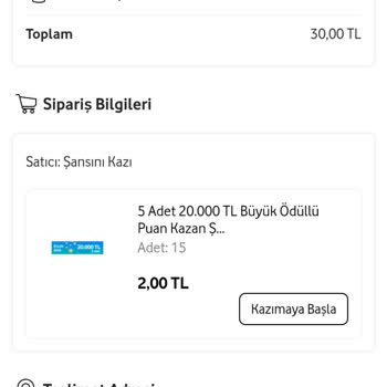 Vodafone Yanımda Uygulamasında Kazı Kazan Bilet Sorunu