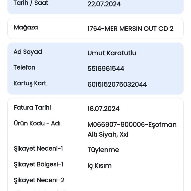 Mavi Ürün İncelenmesi Geri Dönüş Olmaması