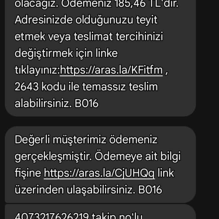 Aras Kargo Tarafından Kargom Teslim Edildi