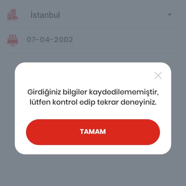 Algida İle Kazan Da Doğum Bilgisi Girilememesi