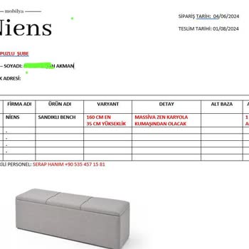 Niens Mobilya Teslim Tarihi Geçti Ürünü Teslim Etmiyor.