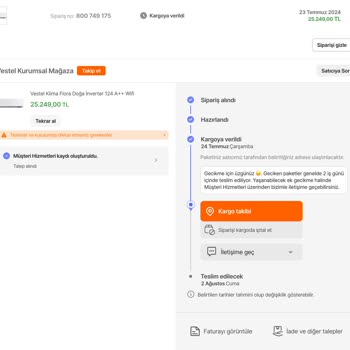 Hepsiburada Ve Vestel Teslim Edilmeyen Klima Siparişimi İptal Etmiyor!