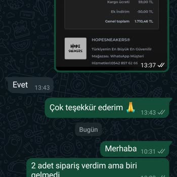 Hopesneaker.s (Shopier-Instagram) Aldığım Ürünler Eksik Ve Kusurlu Geldi