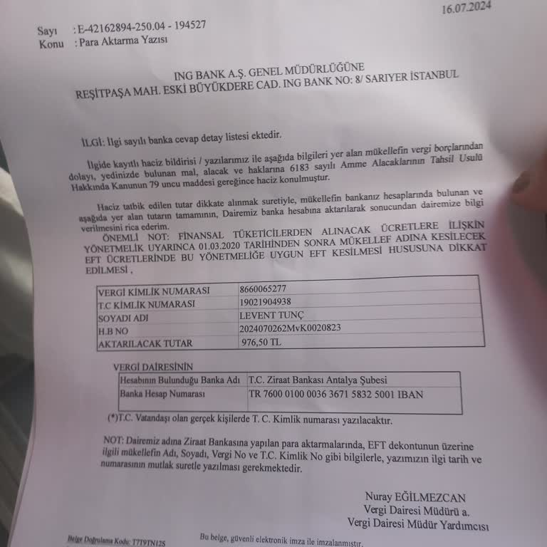 ING Blokemin Kalkması Paranın İlgili Kuruma Aktarılması