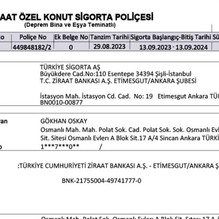 Ziraat Bankası Ve Türkiye Sigorta Konut Sigortası İptali