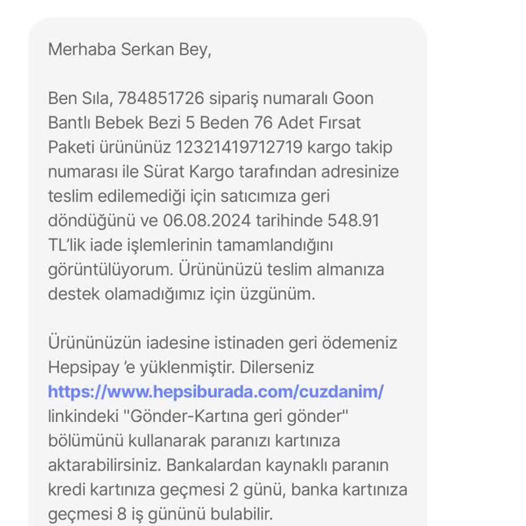Hepsiburada 1 Ayda Kargomu Teslim Edemedi.