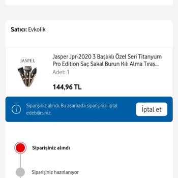 Vodafone Her Şey Yanımda Evkolik Ürün Kargoya Verilmedi.