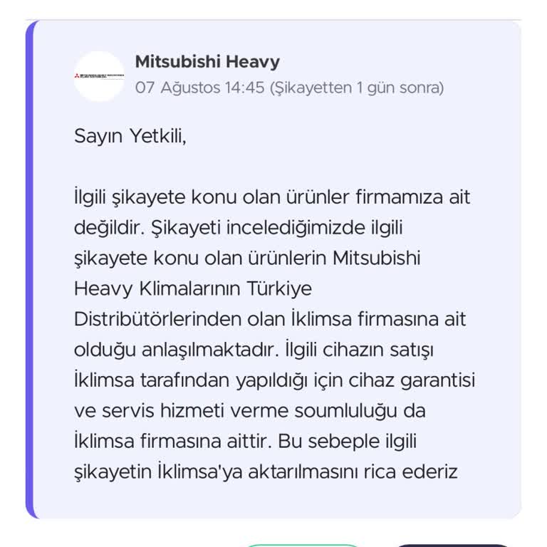 Mitsubishi Heavy İklimsa Klima Yaşanan Sıkıntılar