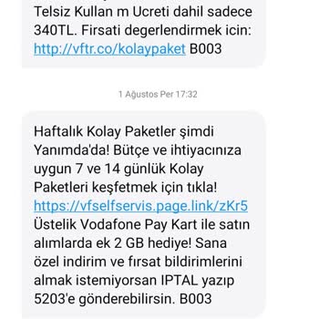 Vodafone'dan Gelen Mesajları Engelleyemiyorum