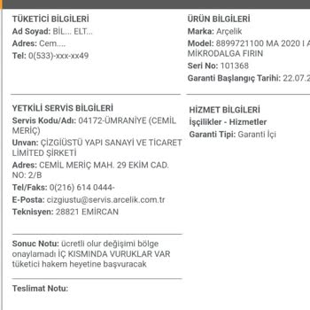 Arçelik Ankastre Mikrodalga Fırın Montaj Ve Hasar Sorunları