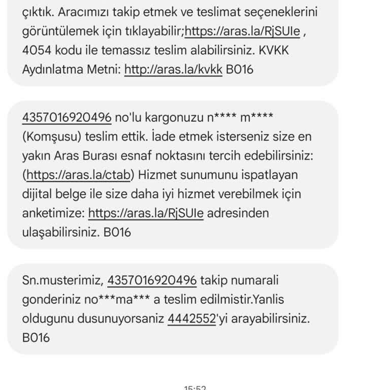 Aras Kargo Bana Ulaşmadan Gönderimi Rastgele Teslim Etti