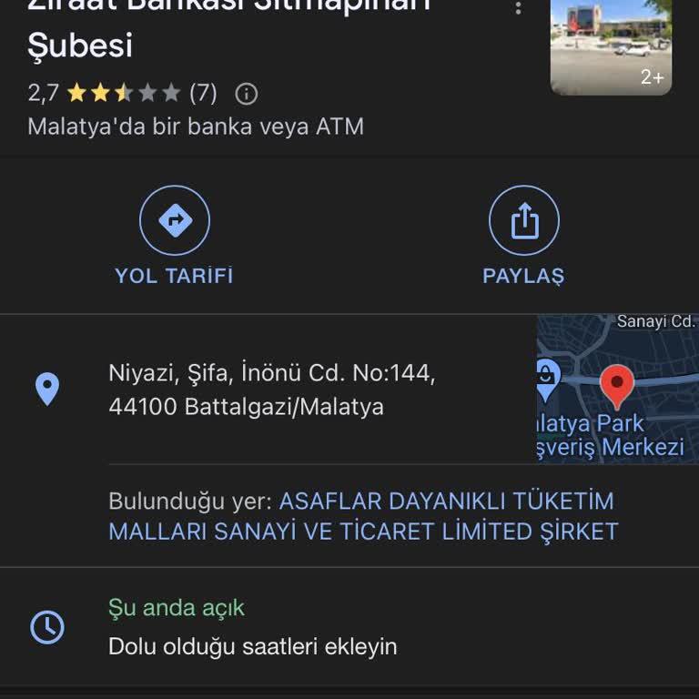 Malatya Sıtmapınarı Şubesi Ziraat Bankası Telefonları Açmıyor.