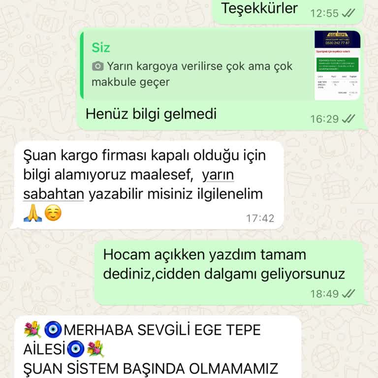 Ege Tepe Ürünüm Hala Kargolanmadı