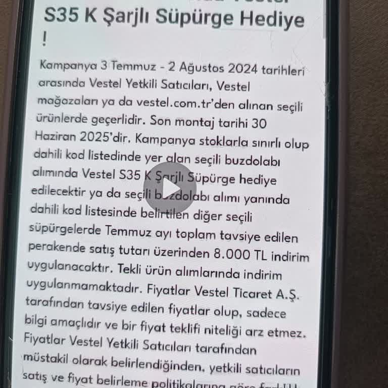Vestel Yetkili Bayisi Kampanya Kapsamındaki Süpürgeyi Vermiyor