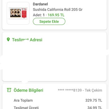 Dardanel Sushi Eksik Ürün