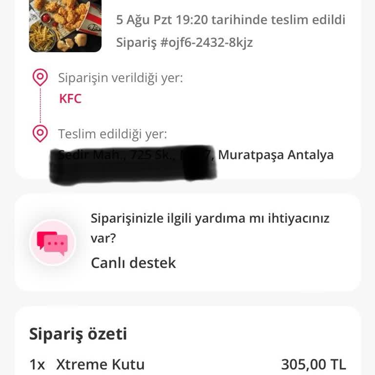 KFC Eksik Sipariş Gelmesi