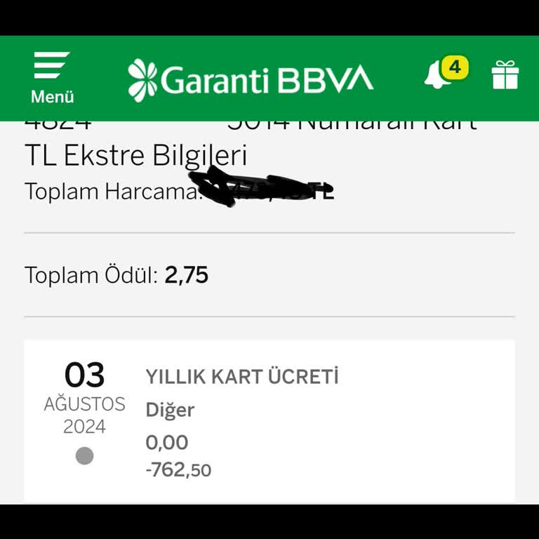 Garanti Bankası Yıllık Kart Aidatı