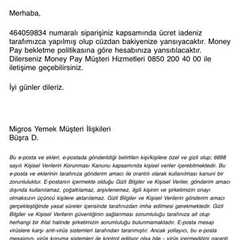 Migros Yemek Migros'tan Pizza Hut Siparişim Ve İade Sorunu