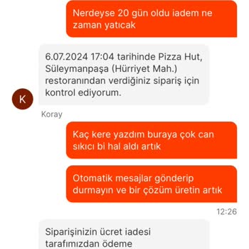 Migros Yemek Migros'tan Pizza Hut Siparişim Ve İade Sorunu