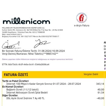 Millenicom Kurulum Ve İptal Ücretleri