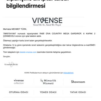 Vivense İptal Edilen Siparişin Ücretini Yatırmıyor